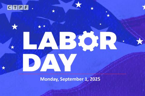 Labor Day Monday, September 1, 2025, graphic with bold letters and an american flag backfround